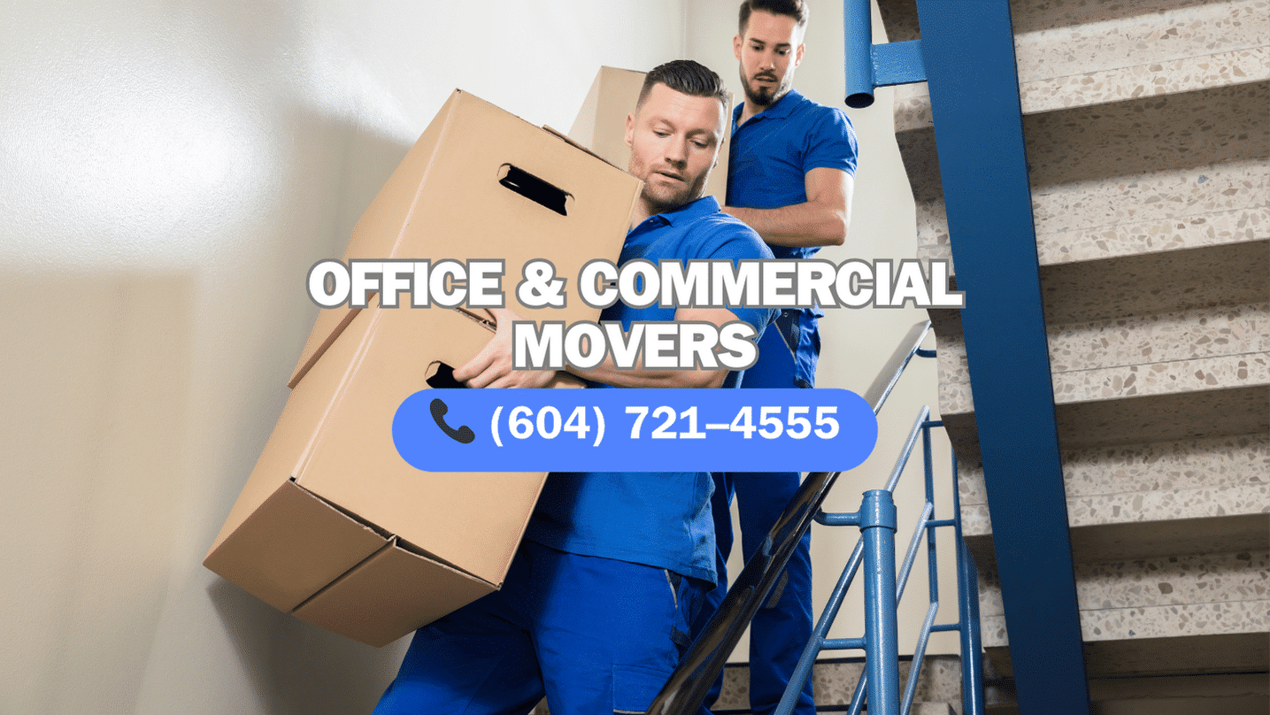 Office and commercial movers in Vancouver moving boxes down stairs